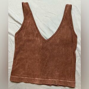 Aura Brown Ribbed Crop Tank Top
